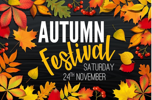 November autumn festival announcement invitation banner with fallen leaves