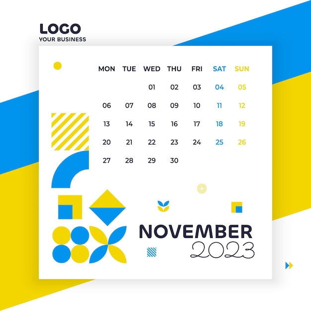 November month poster in blue and yellow colors stationery print minimalist