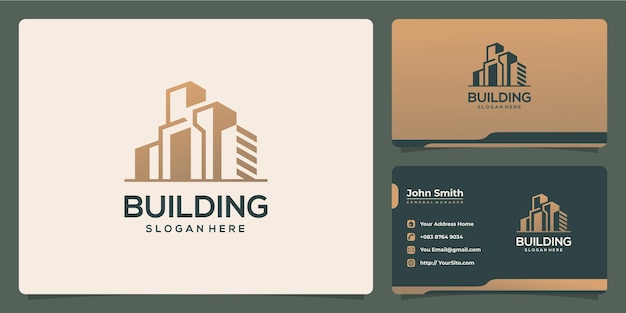 nspiration building logo template with geometric shapes design concept and business card