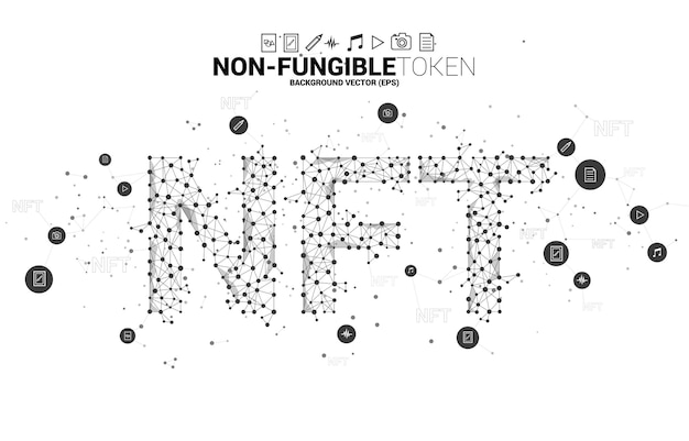 NTF from Polygon dot connect line. banner for non-fungible token market.