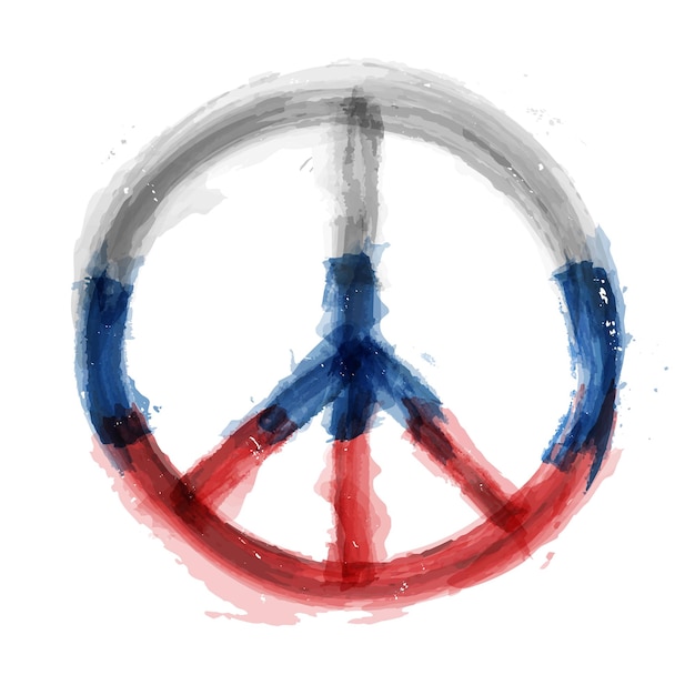 Nuclear Disarmament symbol with Russia flag color Realistic watercolor painting design Peace concept Vector