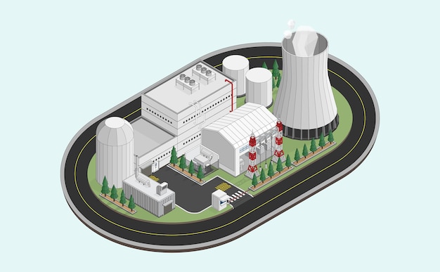 nuclear energy nuclear power plant with isometric graphic