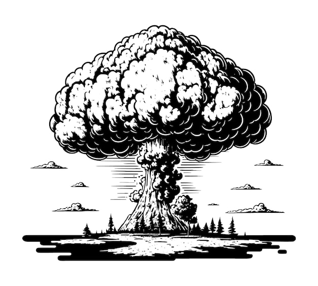 Nuclear explosion hand drawn sketch