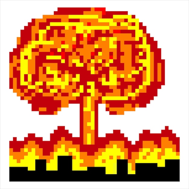 Nuclear explosion with pixel art. Vector illustration.