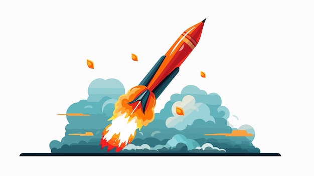 Vector nuclear missile rocket launch illustration