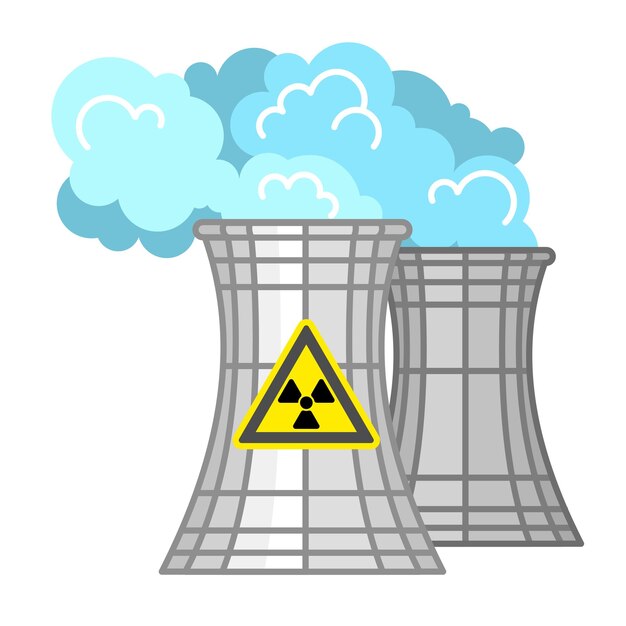 Vector nuclear power plant and factory nuclear energy industrial concept vector illustration in flat style