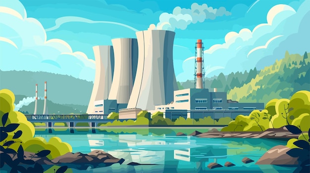 Vector nuclear power plant vector illustration