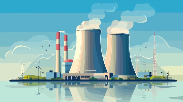 Vector nuclear power plant vector illustration