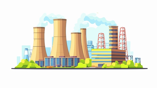 Vector nuclear reactor power plant vector illustration