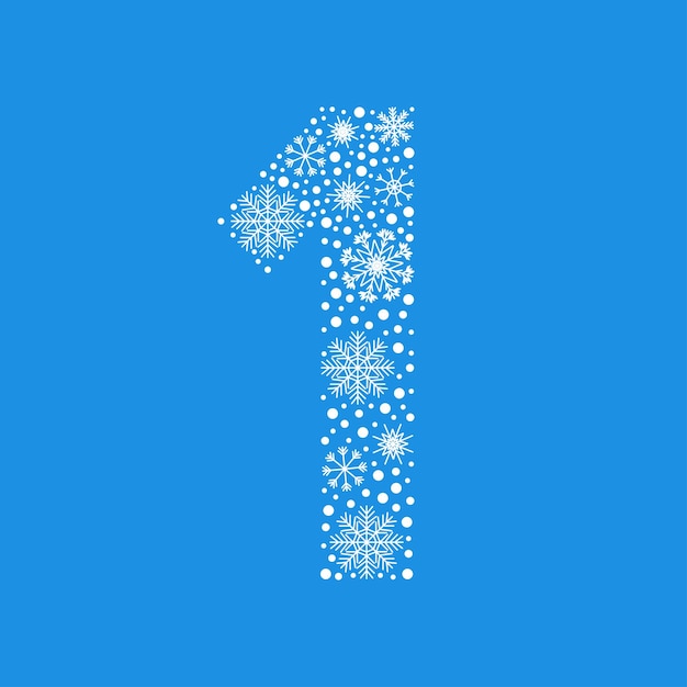 Vector number 1 made from white snowflakes christmas snow design element