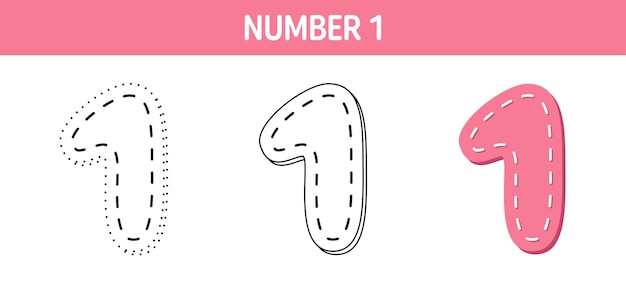 Number 1 tracing and coloring worksheet for kids