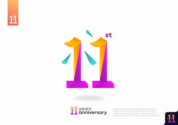 Number 11 logo icon design, 11st birthday logo number, 11st anniversary.