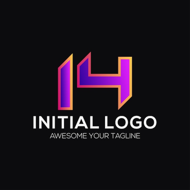 Number 14 color logo design template modern