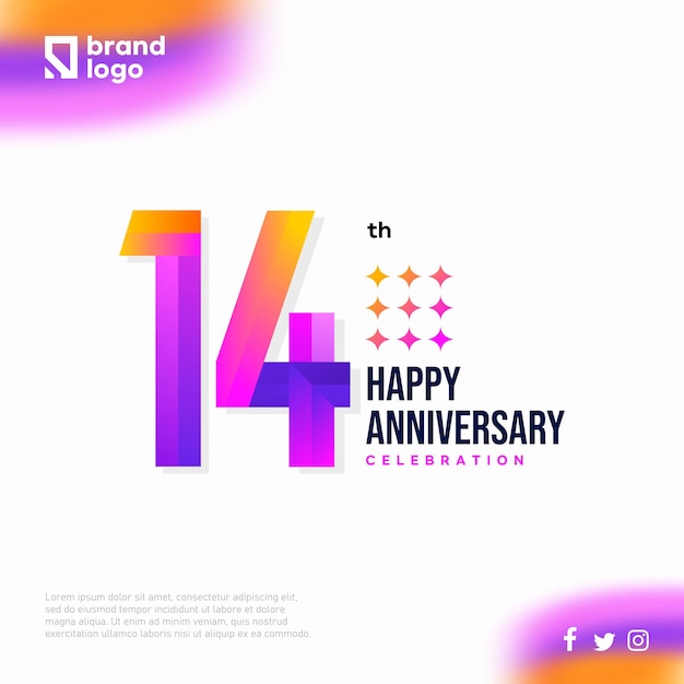 Number 14 logo icon design, 14 birthday logo number, anniversary 14 for social media post