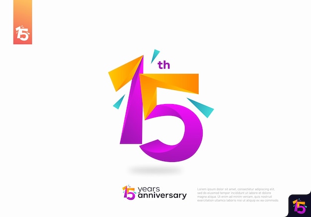 Number 15 logo icon design, 15th birthday logo number, anniversary 15