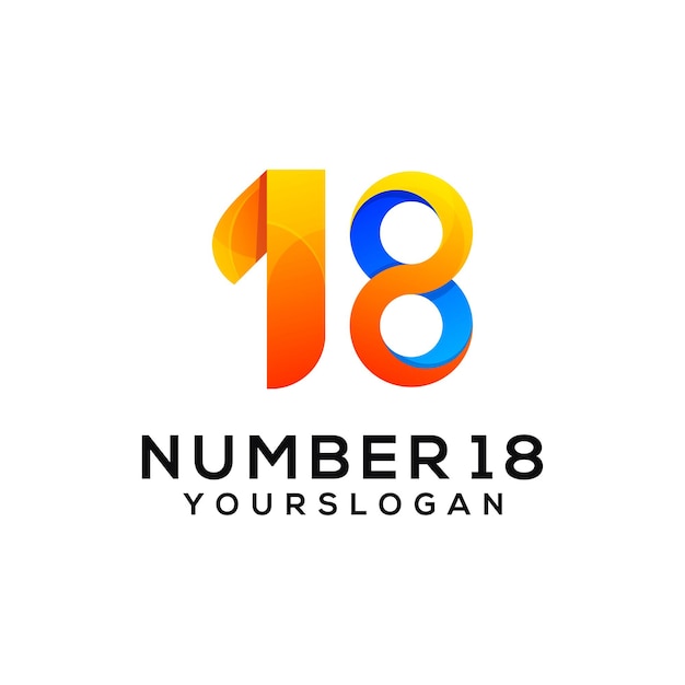 Number 18 colorful logo design template