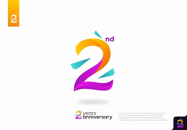 Number 2 logo icon design, 2nd birthday logo number, anniversary 2, 2nd anniversary