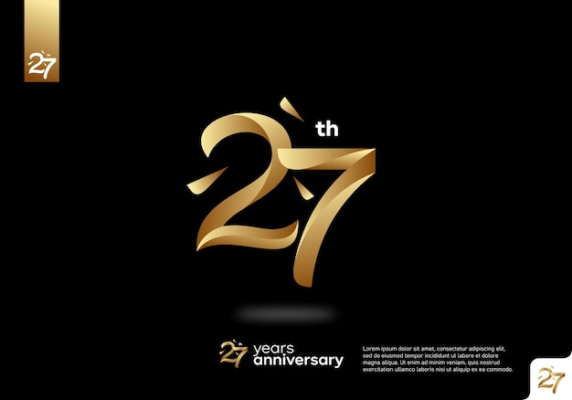 Number 27 gold logo icon design, 27th birthday logo number, 27th anniversary.