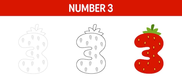 Number 3 tracing and coloring worksheet for kids