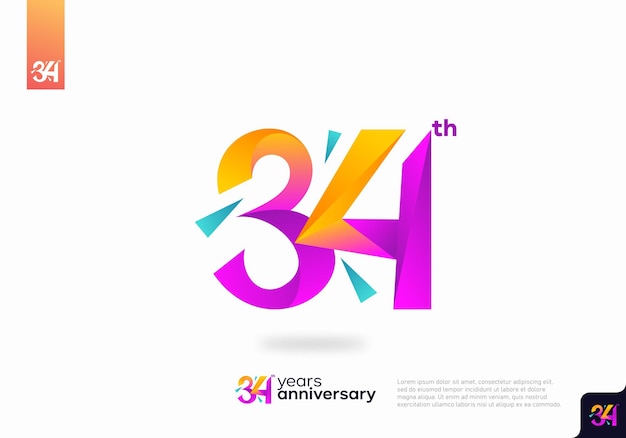 Number 34 logo icon design, 34th birthday logo number, anniversary 34