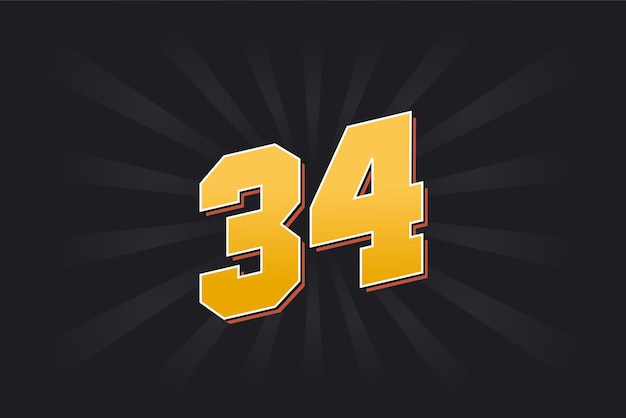 Number 34 vector font alphabet Yellow 34 number with black background