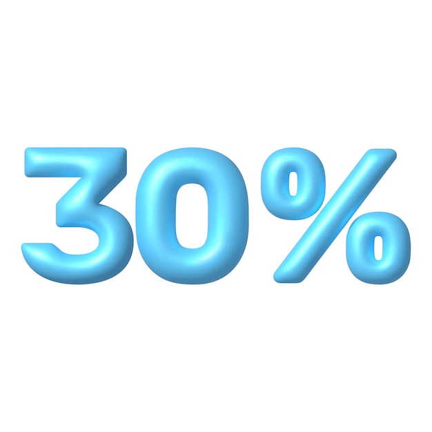 Number 3D icon Blue glossy 30 percent discount vector sign 3d vector realistic design element