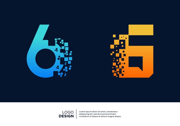 Vector number 6 digital technology logo design collection