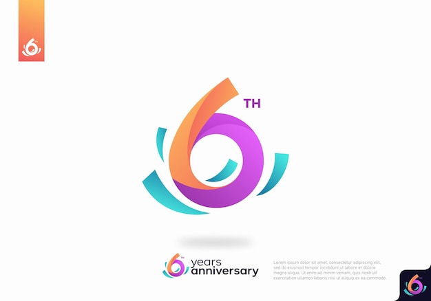 Number 6 logo icon design, 6th birthday logo number, anniversary 6