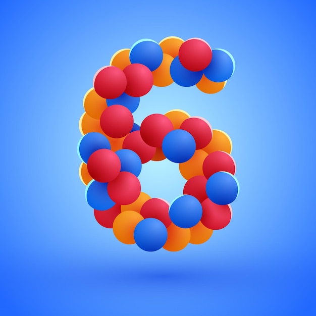 Number 6 made from multicolored festive balloons