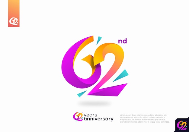 Number 62 logo icon design, 62nd birthday logo number, anniversary 62