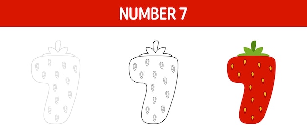 Number 7 tracing and coloring worksheet for kids