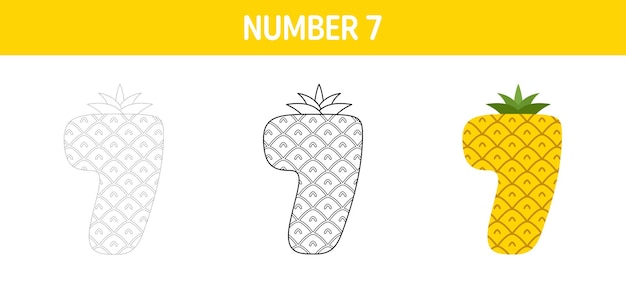 Number 7 tracing and coloring worksheet for kids