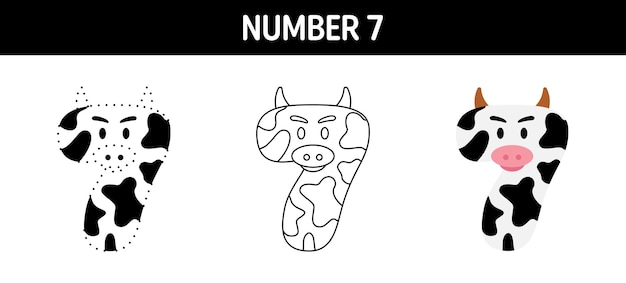 Number 7 tracing and coloring worksheet for kids