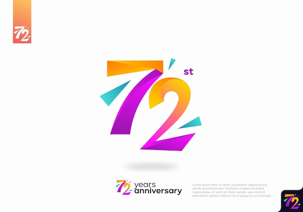 Number 72 logo icon design, 72nd birthday logo number, anniversary 72