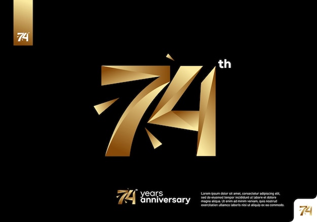 Number 74 gold logo icon design, 74th birthday logo number, 74th anniversary.