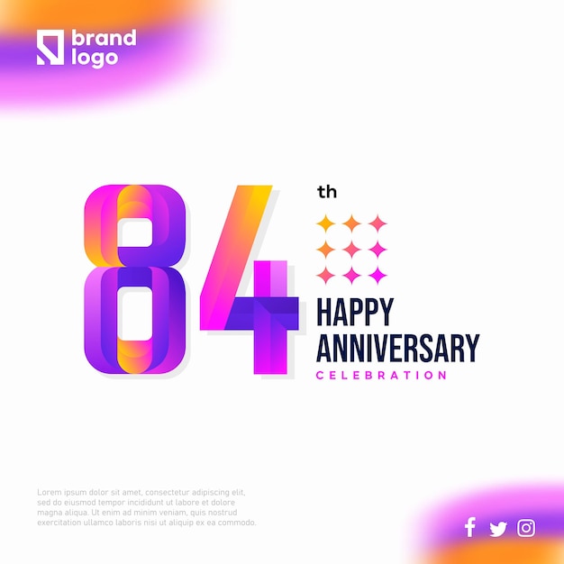 Number 84 logo icon design, 84 birthday logo number, anniversary 84 for social media post