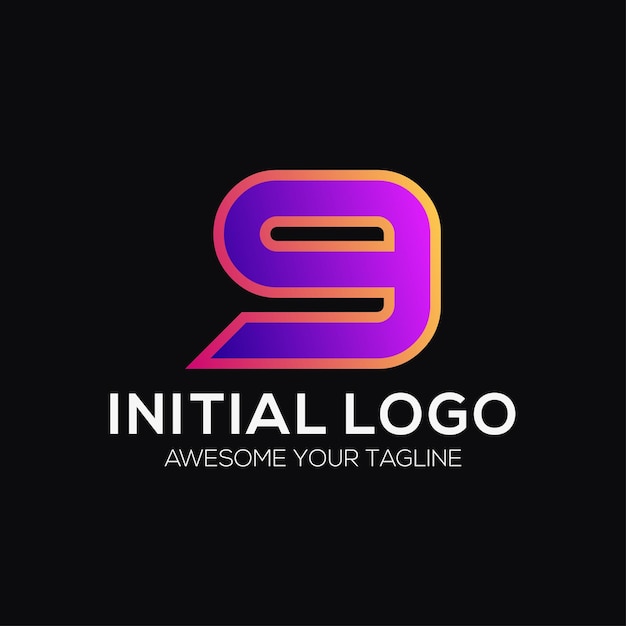 Number 9 color logo design template modern