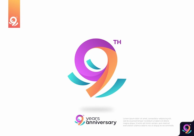 Number 9 logo icon design, 9th birthday logo number, anniversary 9