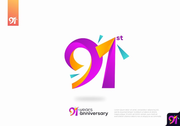 Number 91 logo icon design, 91st birthday logo number, anniversary 91