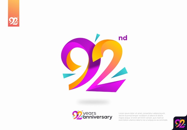 Number 92 logo icon design, 92nd birthday logo number, anniversary 92