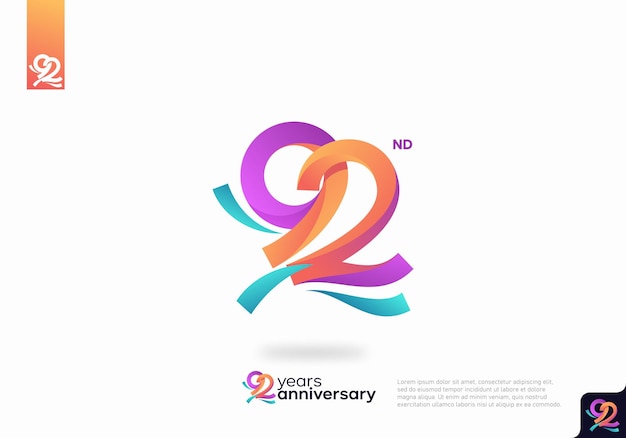 Number 92 logo icon design, 92nd birthday logo number, anniversary 92