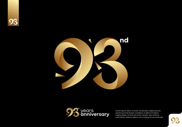 Number 93 gold logo icon design, 93rd birthday logo number, 93rd anniversary.