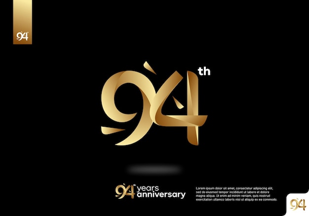 Number 94 gold logo icon design, 94th birthday logo number, 94th anniversary.