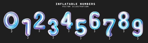 Number balloons set vector design Balloons numbers inflatable elements collection isolated in black