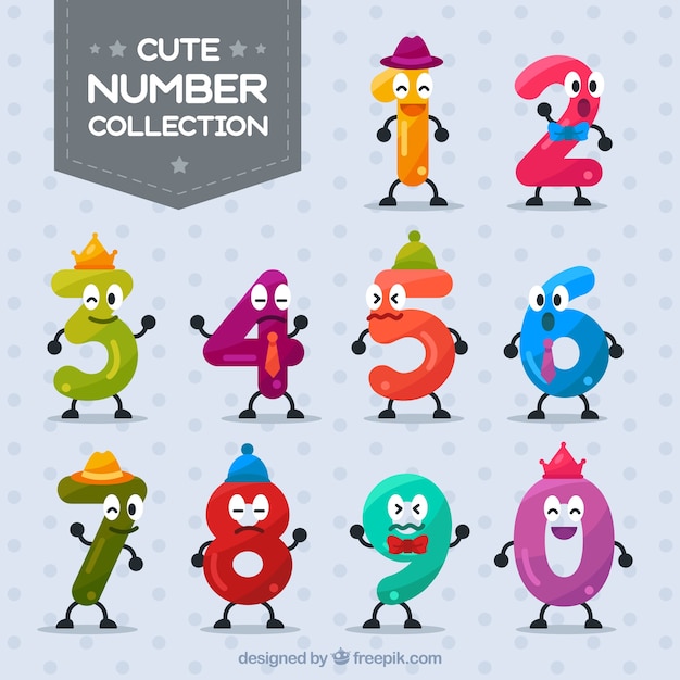 Vector number collection with cute characters