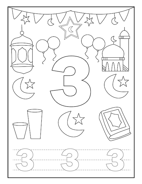 Number coloring book Ramadan with cute designs