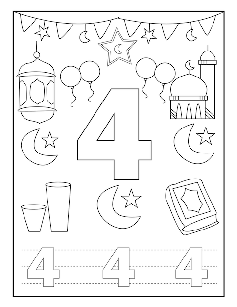 Number coloring book Ramadan with cute designs