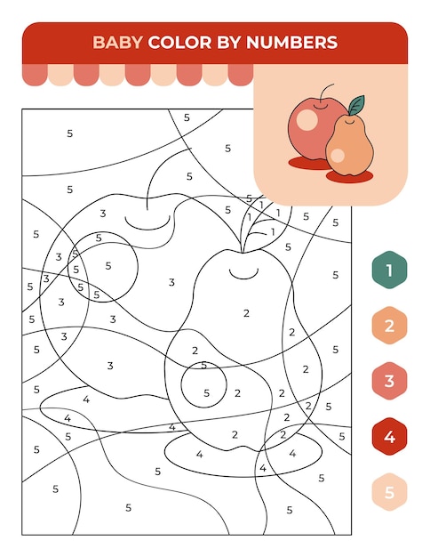 Number coloring game for children Autumn fruits apple pear children game