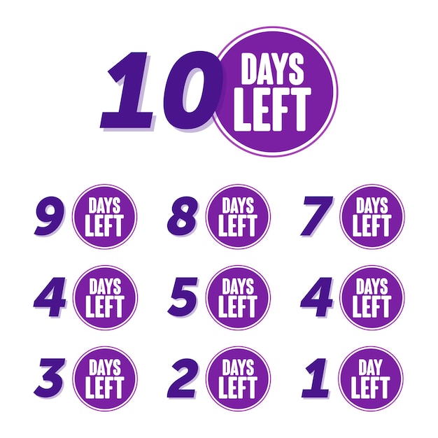 Vector number of days left 10 to 1 promotional template purple badge eps 10 free vector