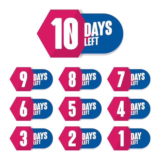 Number of Days Left 10 to 1 Promotional Template Red Blue Badge EPS 10 Free Vector